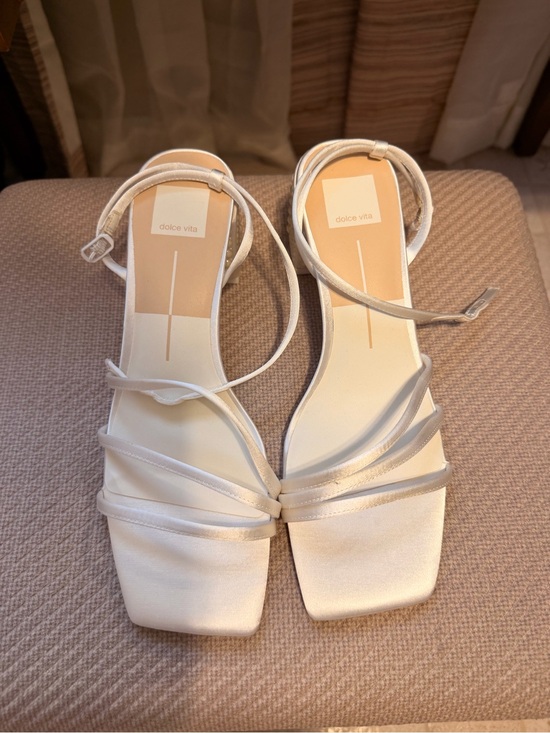 Dolce Vita Shoes - Dolce Vita White Satin Strappy Square-Toe Heels